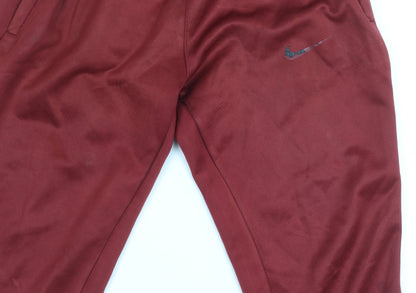 Nike Men's Red Jogger Trousers S Regular Fit Fleece Autumn Winter