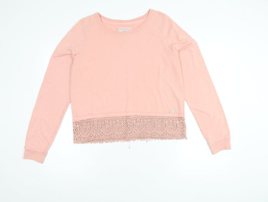 Diesel Women's Pink Crochet Hem Crew Neck Pullover Jumper M