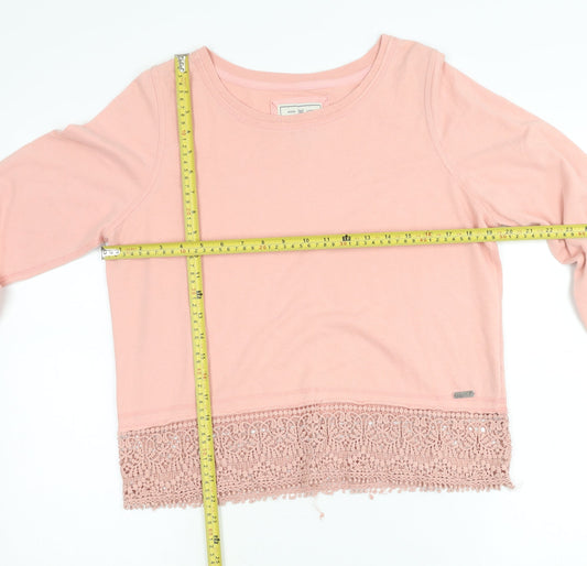 Diesel Women's Pink Crochet Hem Crew Neck Pullover Jumper M