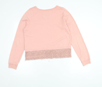 Diesel Women's Pink Crochet Hem Crew Neck Pullover Jumper M