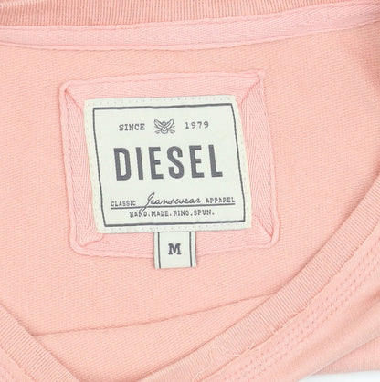 Diesel Women's Pink Crochet Hem Crew Neck Pullover Jumper M