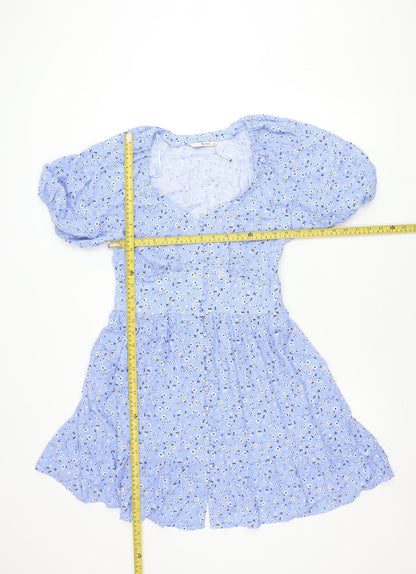 Tu Women Blue Floral Short Puff Sleeve A-Line Dress Size 10