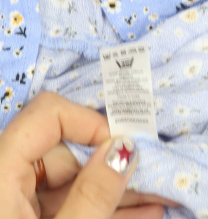 Tu Women Blue Floral Short Puff Sleeve A-Line Dress Size 10