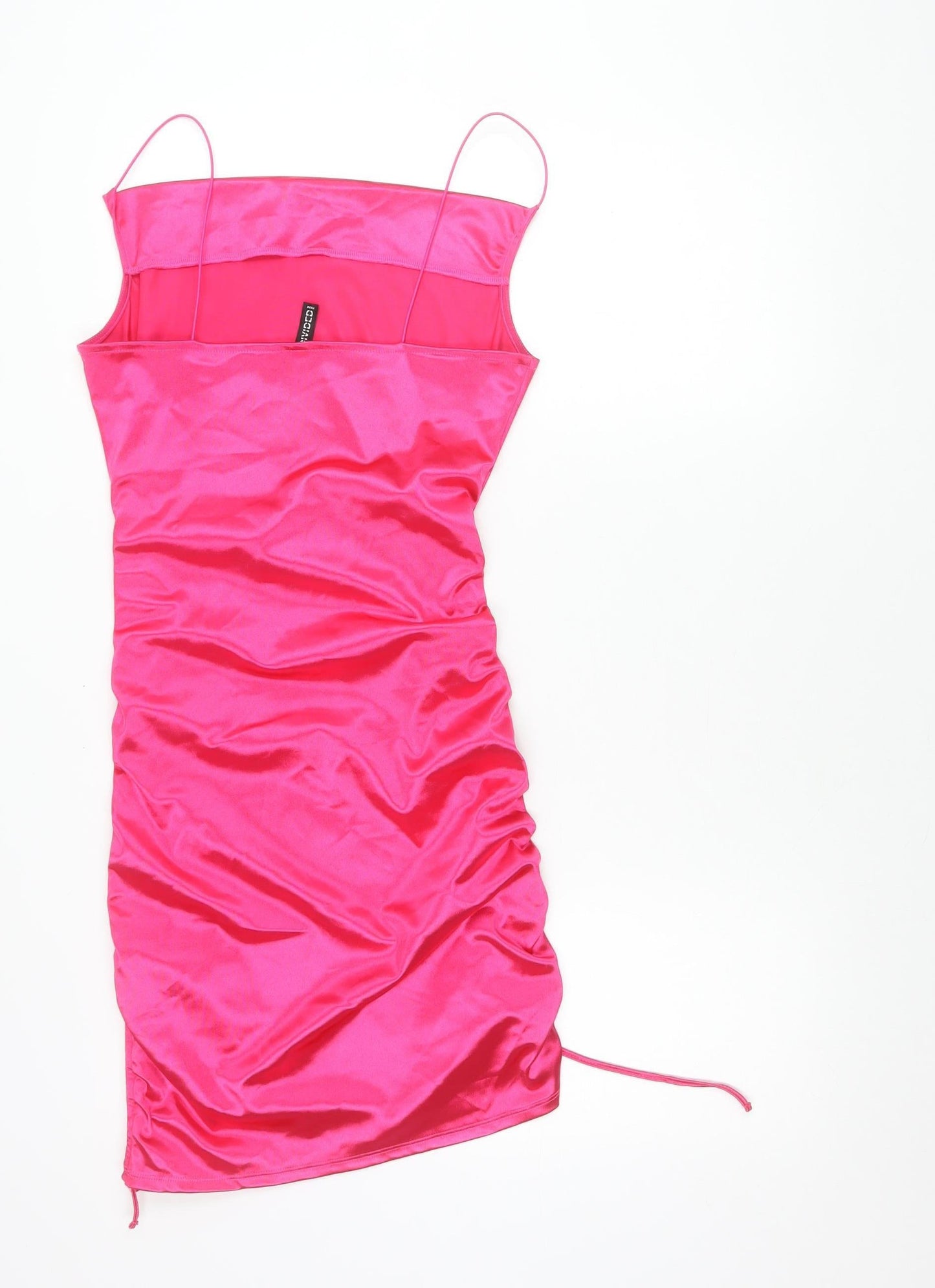 H&M Divided Women’s Pink Satin Slip Mini Dress S Ruched Spaghetti Straps