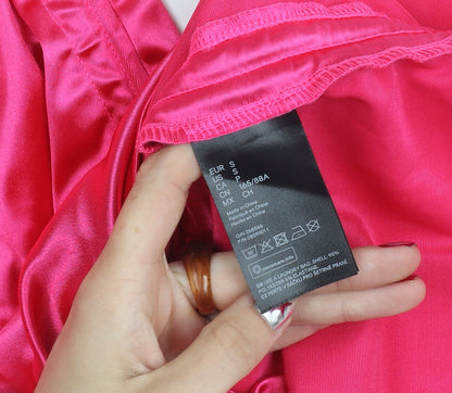 H&M Divided Women’s Pink Satin Slip Mini Dress S Ruched Spaghetti Straps