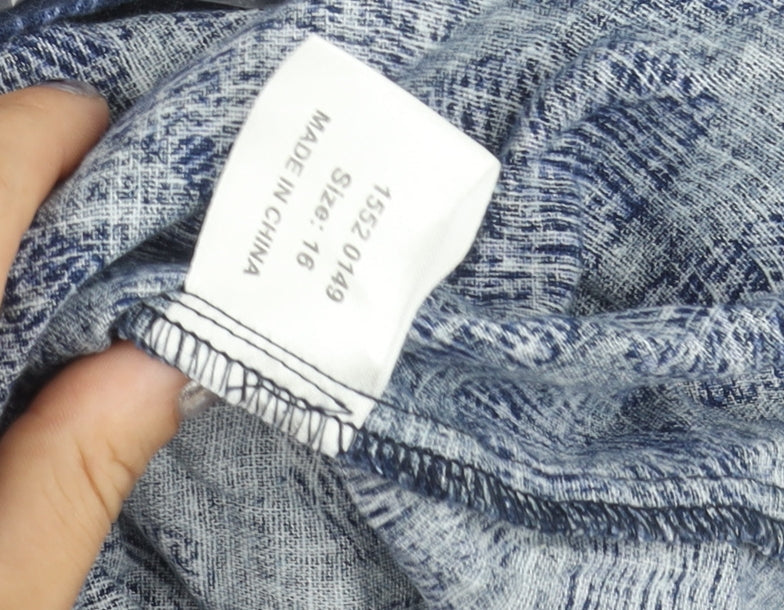 Epilogue Women's Blue Linen Sleeveless Floral Blouse Size 16