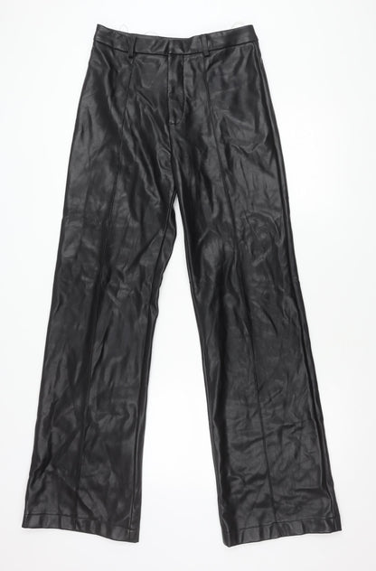boa. Women's Black Polyurethane Straight Leg Trousers M
