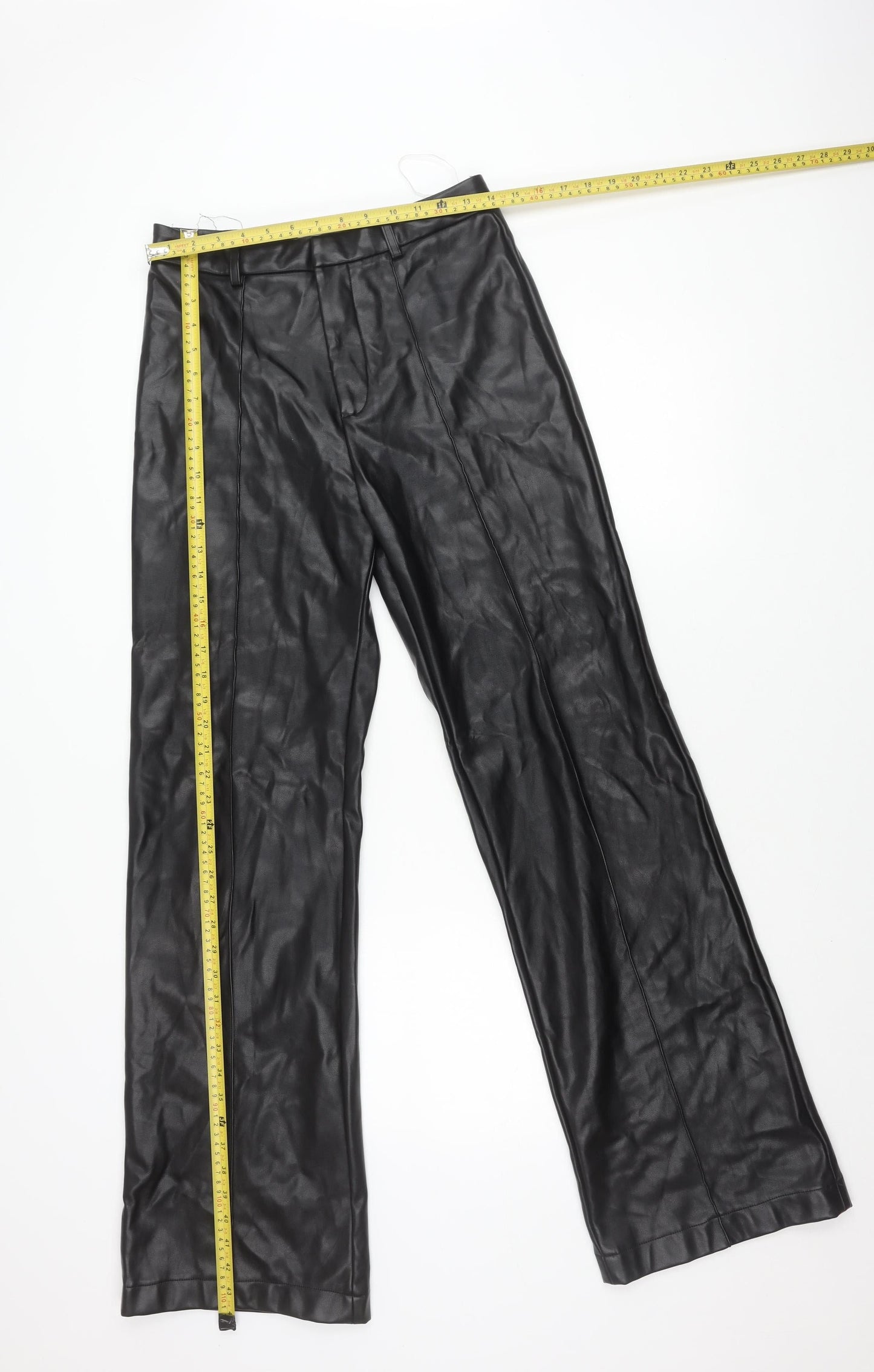 boa. Women's Black Polyurethane Straight Leg Trousers M