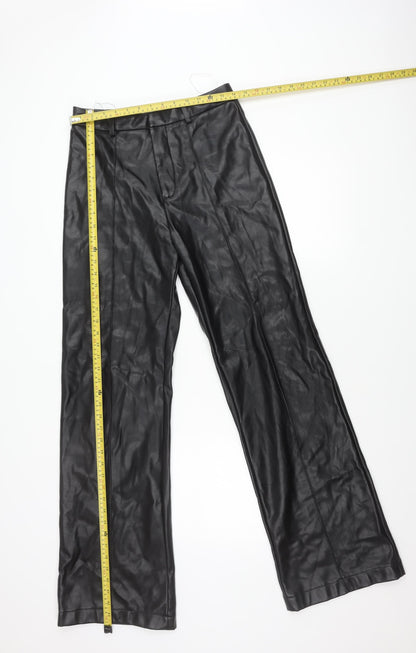 boa. Women's Black Polyurethane Straight Leg Trousers M
