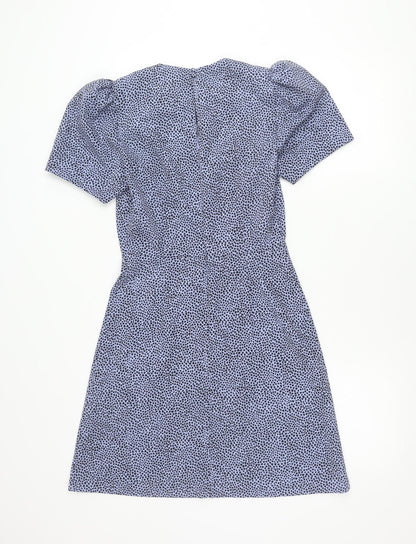 Warehouse Women’s Blue Geometric Puff Sleeve A-Line Dress Size 8