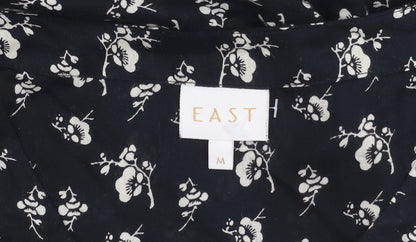 East Women’s Black Floral Viscose Blouse M Short Sleeve Summer Top
