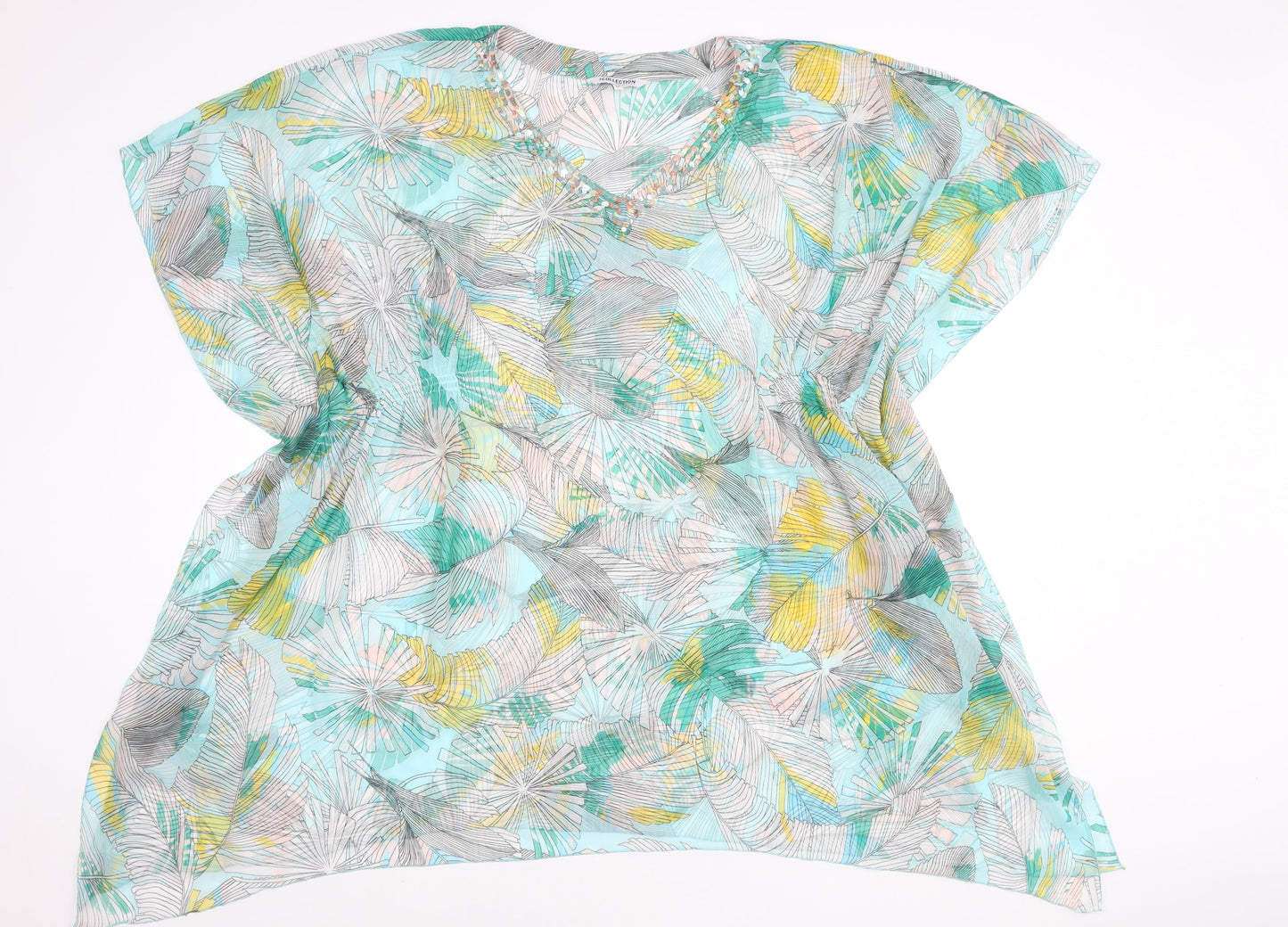 Debenhams Women's Multicoloured Beaded V-Neck Chiffon Tunic Blouse Size M