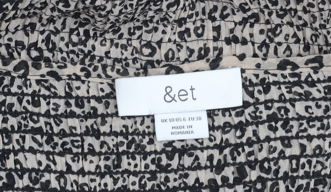 &et Women’s Beige Leopard Print Mini Dress Size 10 Puff Sleeves