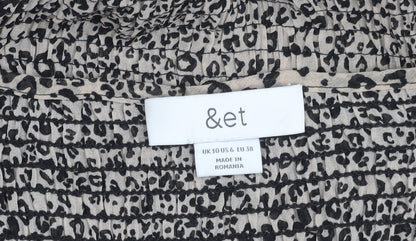 &et Women’s Beige Leopard Print Mini Dress Size 10 Puff Sleeves