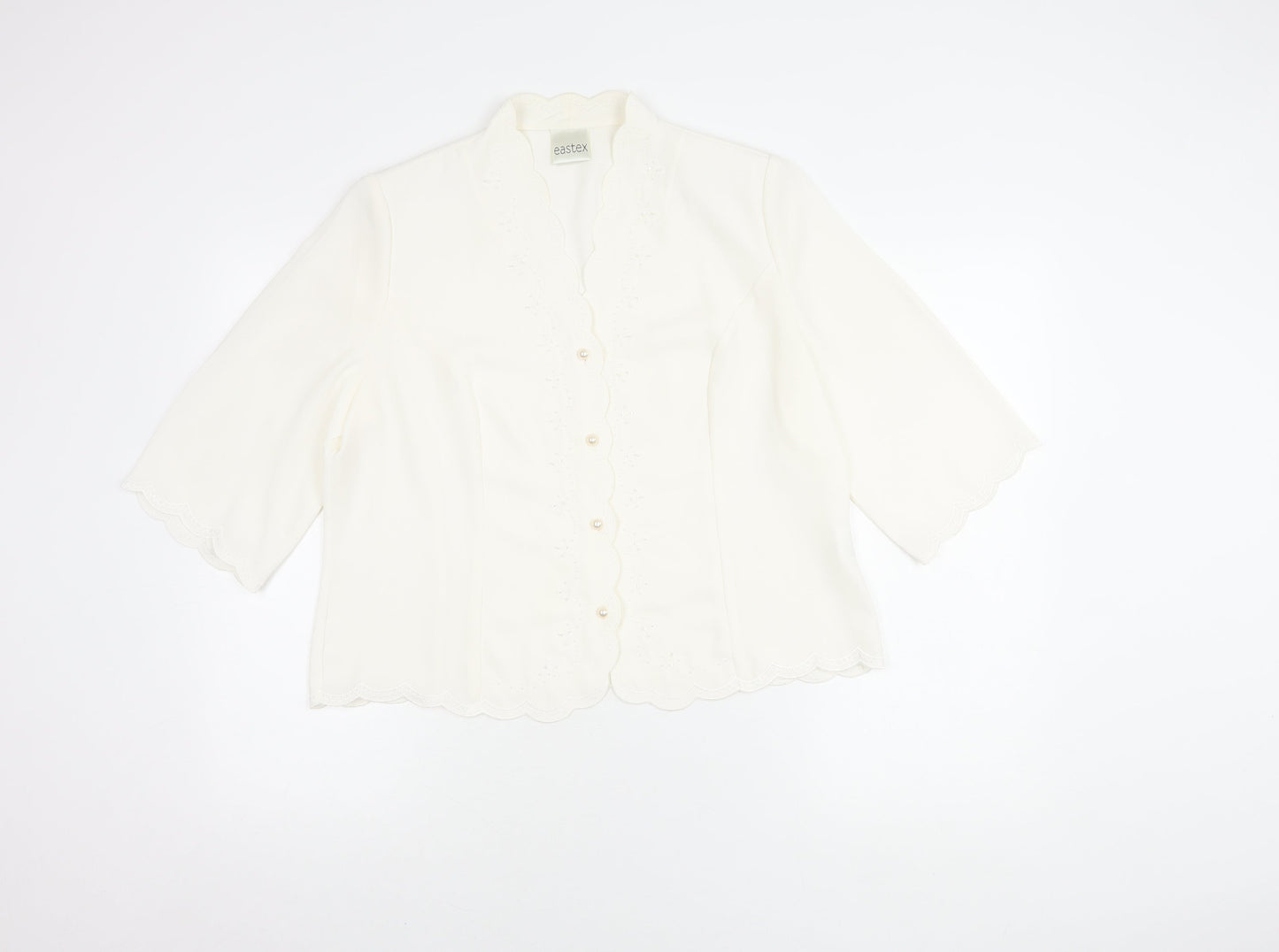 Eastex Women Ivory Size 16 Crepe Scallop 3/4 Sleeve Five-Button Suit Top