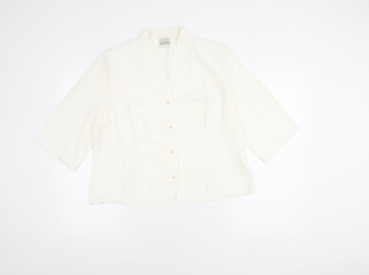 Eastex Women Ivory Size 16 Crepe Scallop 3/4 Sleeve Five-Button Suit Top