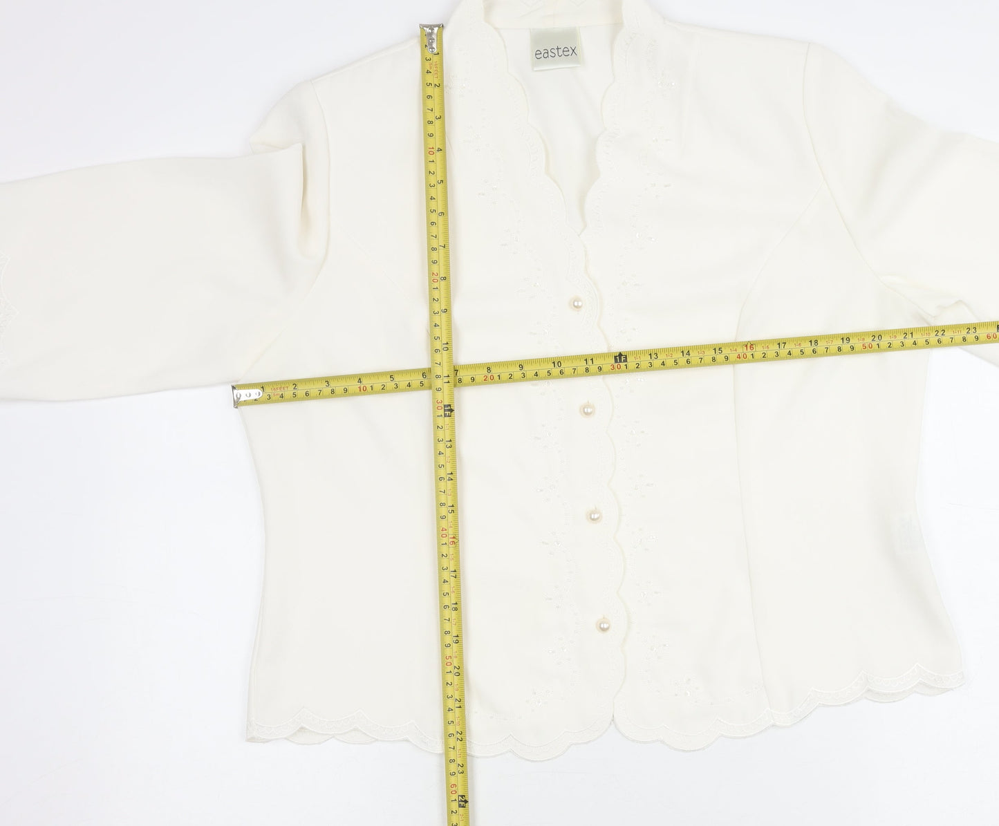 Eastex Women Ivory Size 16 Crepe Scallop 3/4 Sleeve Five-Button Suit Top