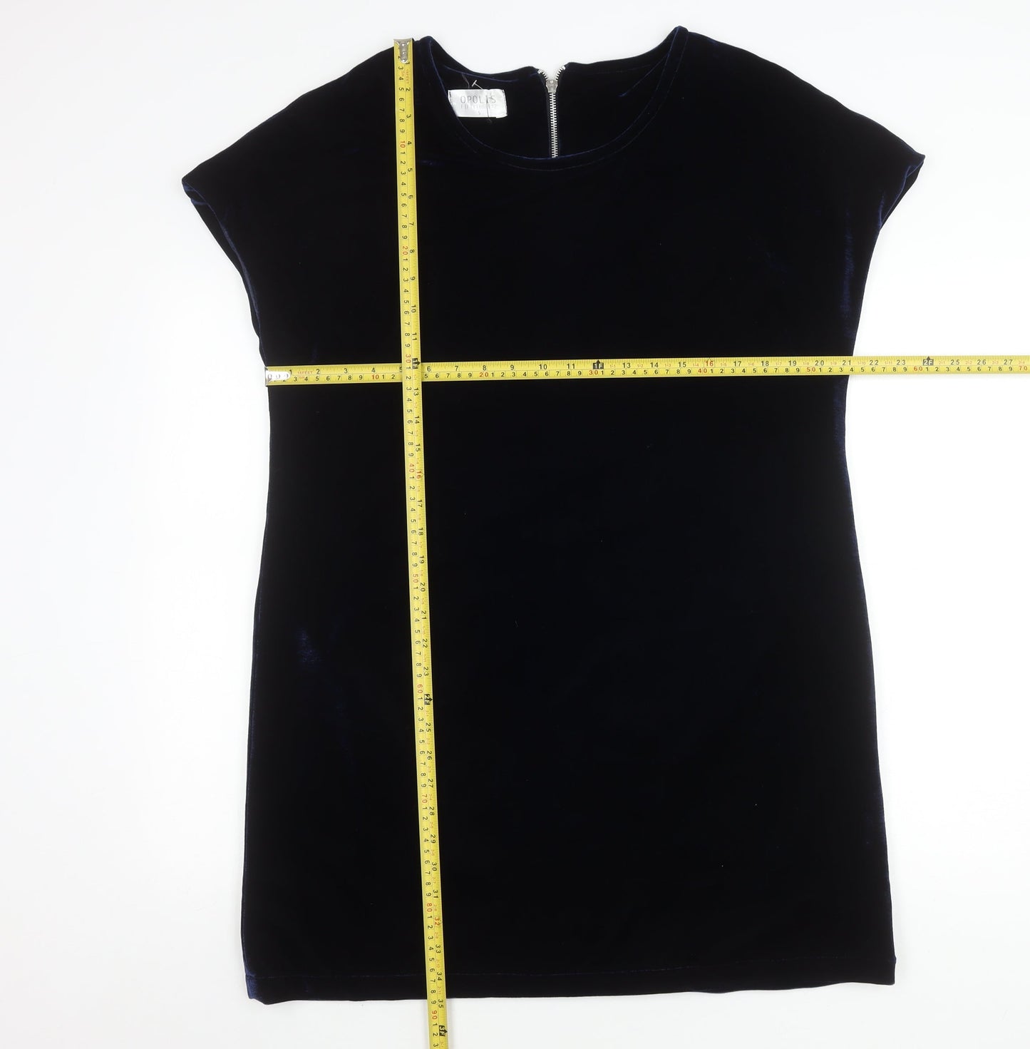 Opolis Fiftythree:2 Women's Blue Velvet Sheath Dress S Short Sleeve Party