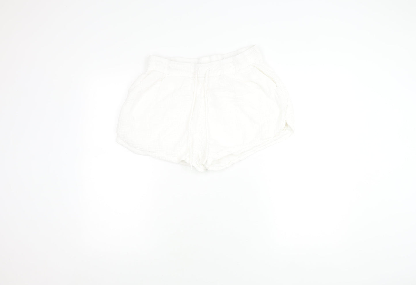 H&M Women’s White Cotton Shorts Size 12 Mid Rise Summer Drawstring Pockets