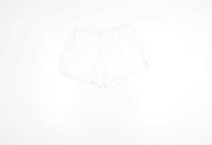 H&M Women’s White Cotton Shorts Size 12 Mid Rise Summer Drawstring Pockets