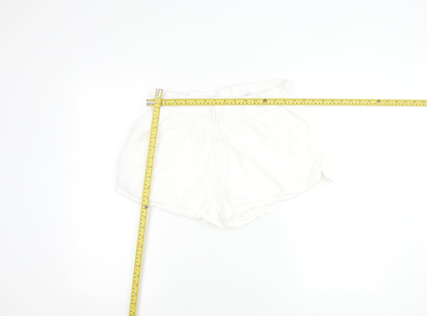 H&M Women’s White Cotton Shorts Size 12 Mid Rise Summer Drawstring Pockets