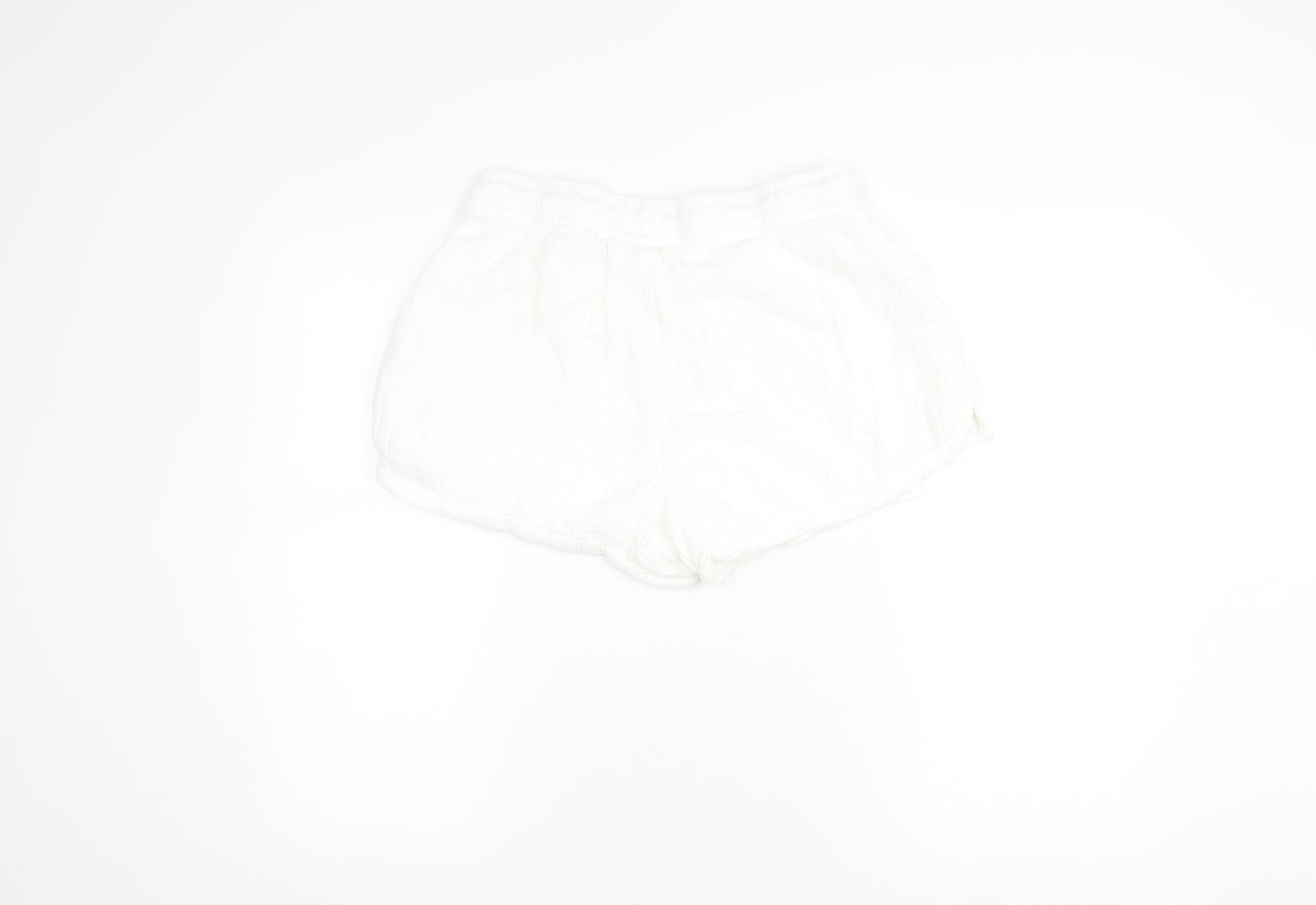 H&M Women’s White Cotton Shorts Size 12 Mid Rise Summer Drawstring Pockets