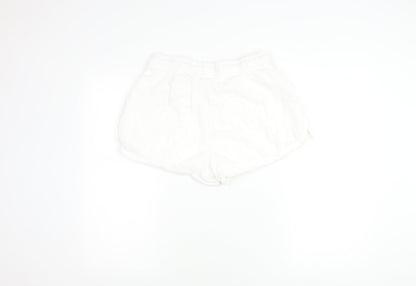 H&M Women’s White Cotton Shorts Size 12 Mid Rise Summer Drawstring Pockets