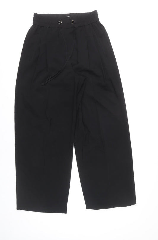 Topshop Women’s Black Wide-Leg Pleated Trousers Size 8 Elastic Waist