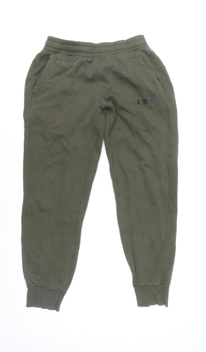 Puma Men's Green Jogger Trousers S Regular Fit Elastic Waist Cuffed