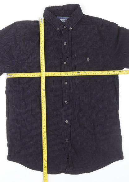 Topman Men's Black Check Cotton Short Sleeve Button-Up Shirt M