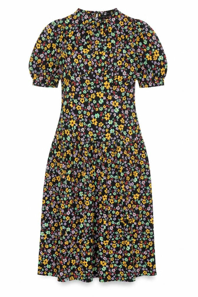 ASOS DESIGN Women's Multicoloured Floral Midi A-Line Puff Sleeve Dress Size 10