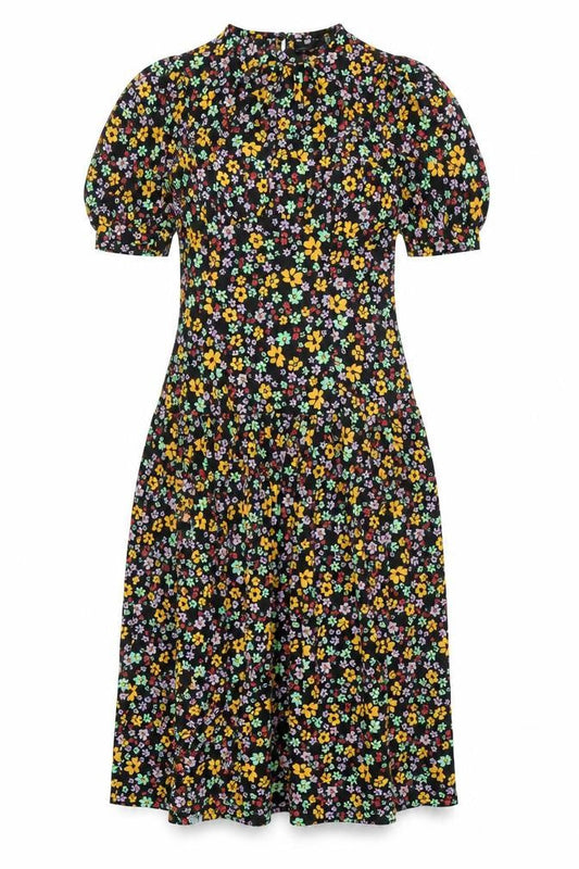 ASOS DESIGN Women's Multicoloured Floral Midi A-Line Puff Sleeve Dress Size 10