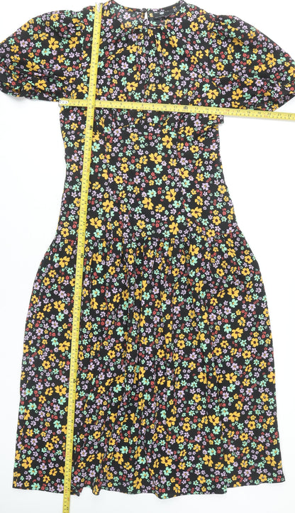 ASOS DESIGN Women's Multicoloured Floral Midi A-Line Puff Sleeve Dress Size 10