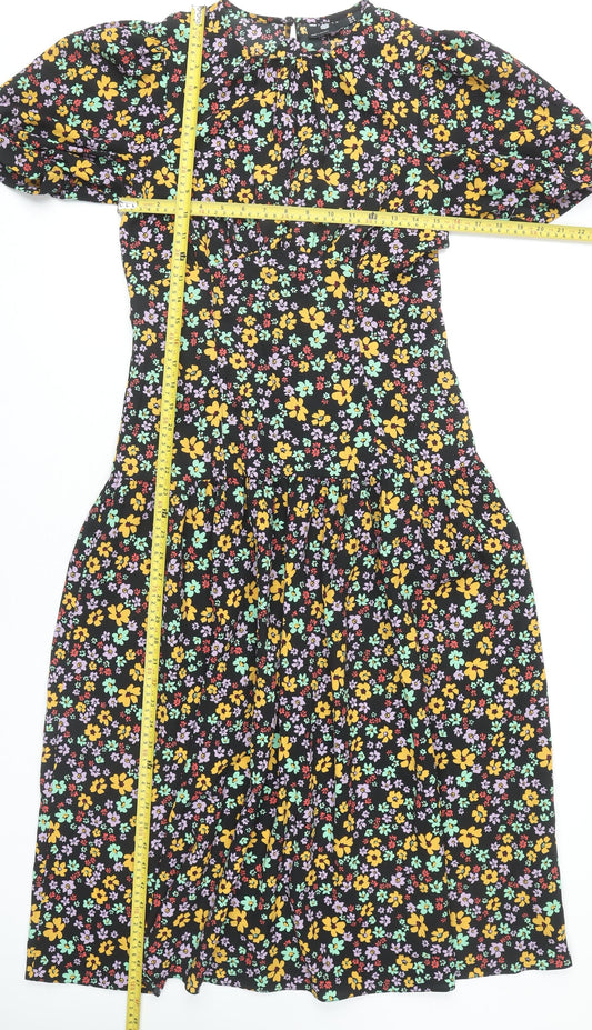 ASOS DESIGN Women's Multicoloured Floral Midi A-Line Puff Sleeve Dress Size 10