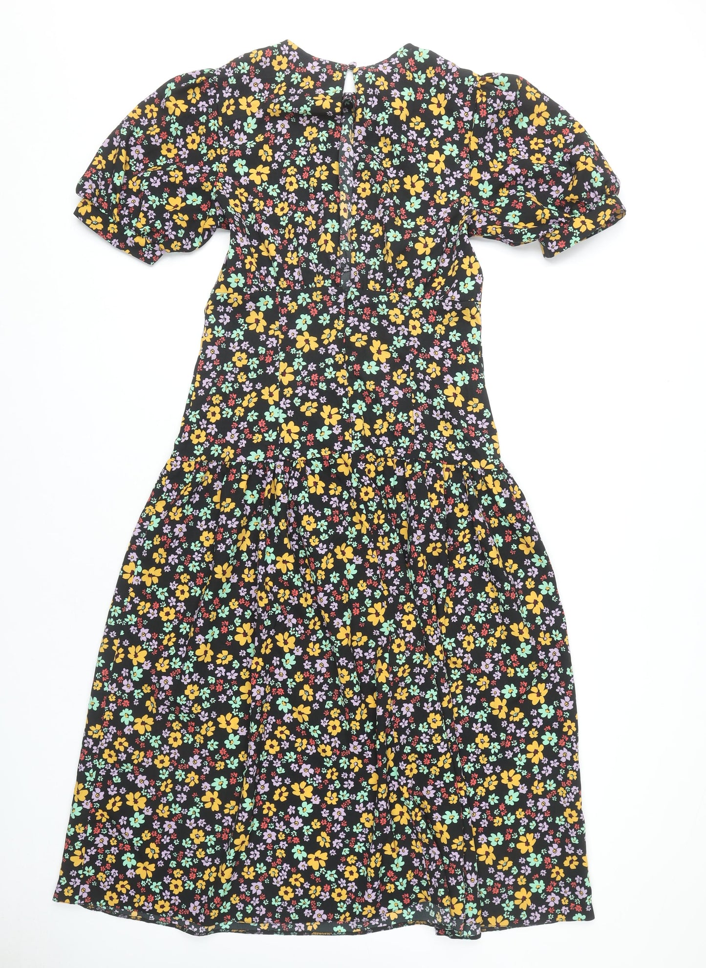 ASOS DESIGN Women's Multicoloured Floral Midi A-Line Puff Sleeve Dress Size 10