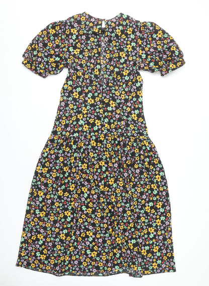 ASOS DESIGN Women's Multicoloured Floral Midi A-Line Puff Sleeve Dress Size 10