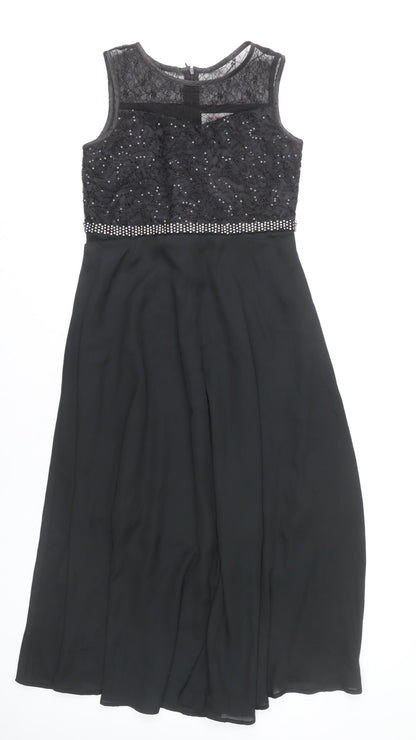 Sunny Fashion Women's Black Size 12 A-Line Long Formal Dress