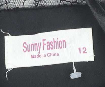 Sunny Fashion Women's Black Size 12 A-Line Long Formal Dress