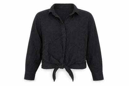 & Other Stories Women’s Black Size 6 Cropped Button-Up Lyocell Shirt
