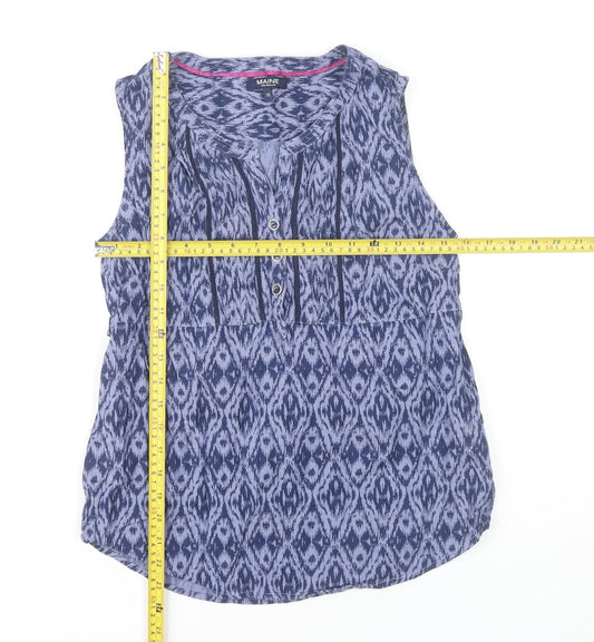Maine New England Women’s Blue Geometric Cotton Sleeveless Tunic Blouse Size 10