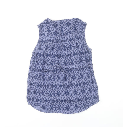 Maine New England Women’s Blue Geometric Cotton Sleeveless Tunic Blouse Size 10
