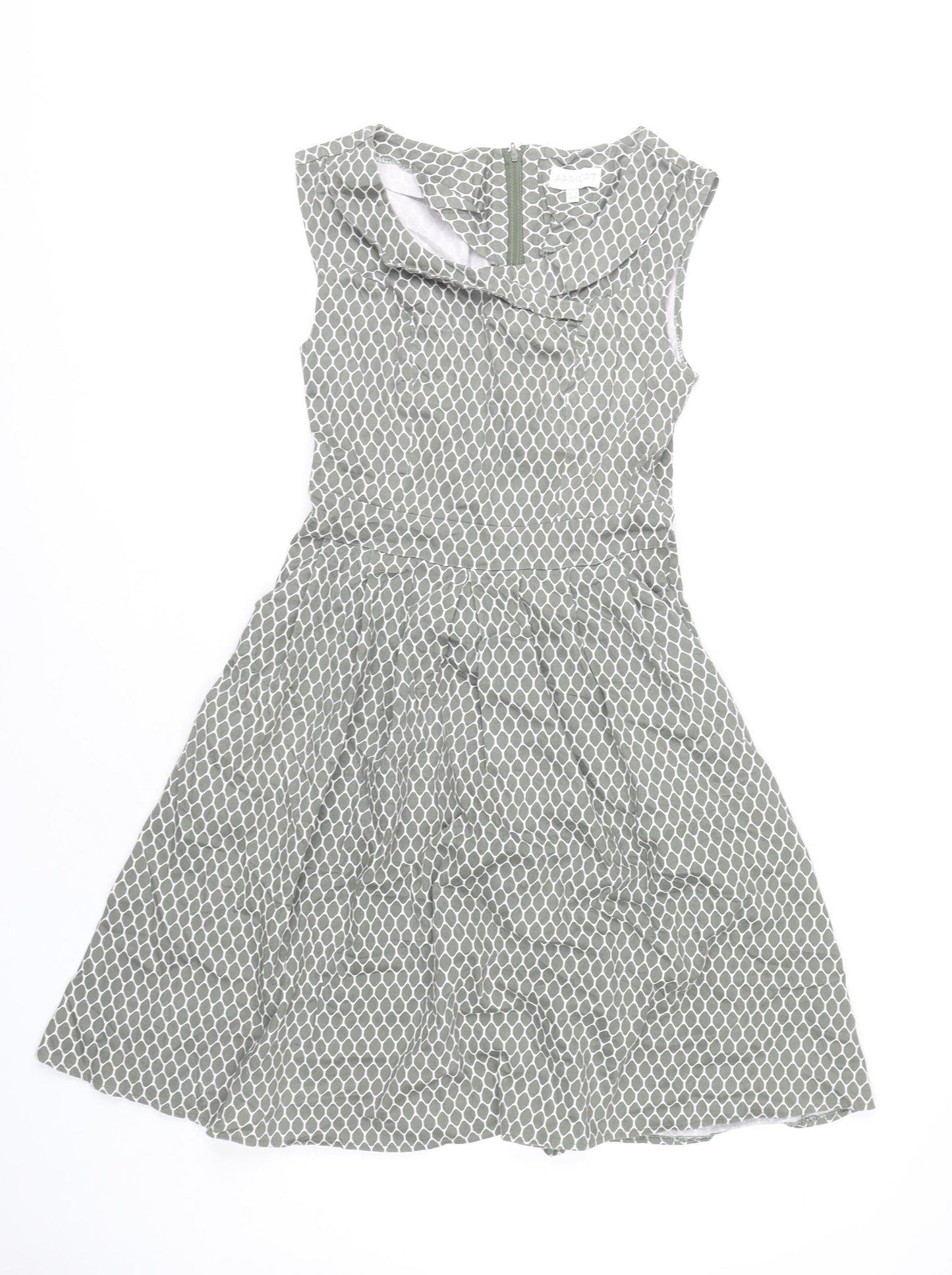 Apricot Women’s Grey Geometric Fit & Flare Dress UK 8 Sleeveless Cowl Neck