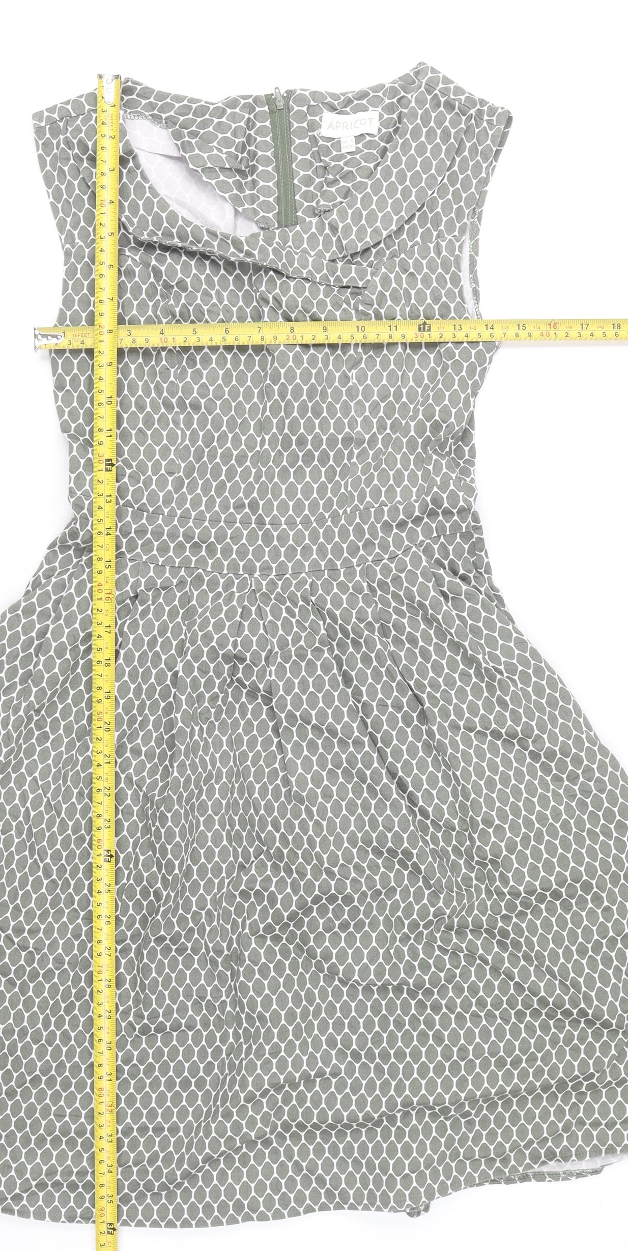 Apricot Women’s Grey Geometric Fit & Flare Dress UK 8 Sleeveless Cowl Neck