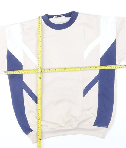 Gabicci Men's Beige Navy 90s Vintage Geometric Pullover Sweatshirt M