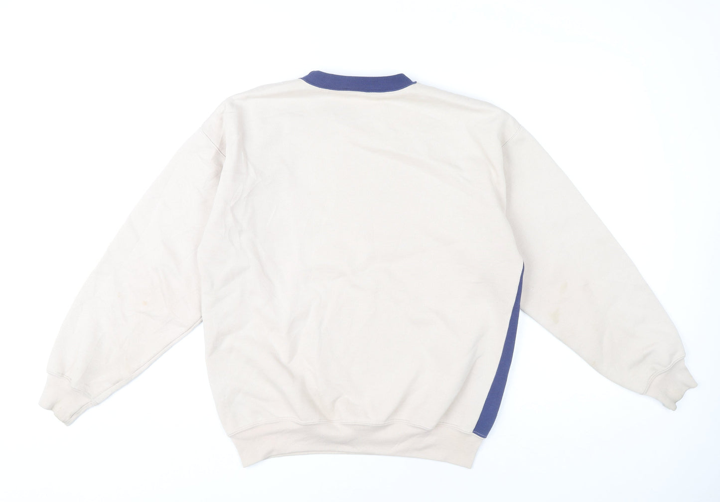 Gabicci Men's Beige Navy 90s Vintage Geometric Pullover Sweatshirt M