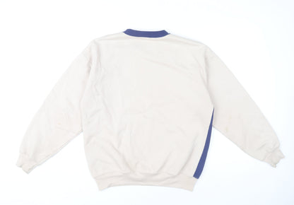 Gabicci Men's Beige Navy 90s Vintage Geometric Pullover Sweatshirt M