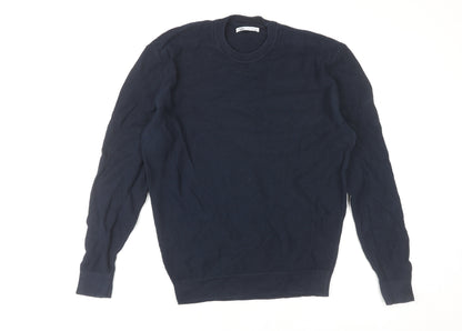 Zara Men's Blue Cotton Waffle-Knit Pullover Jumper M