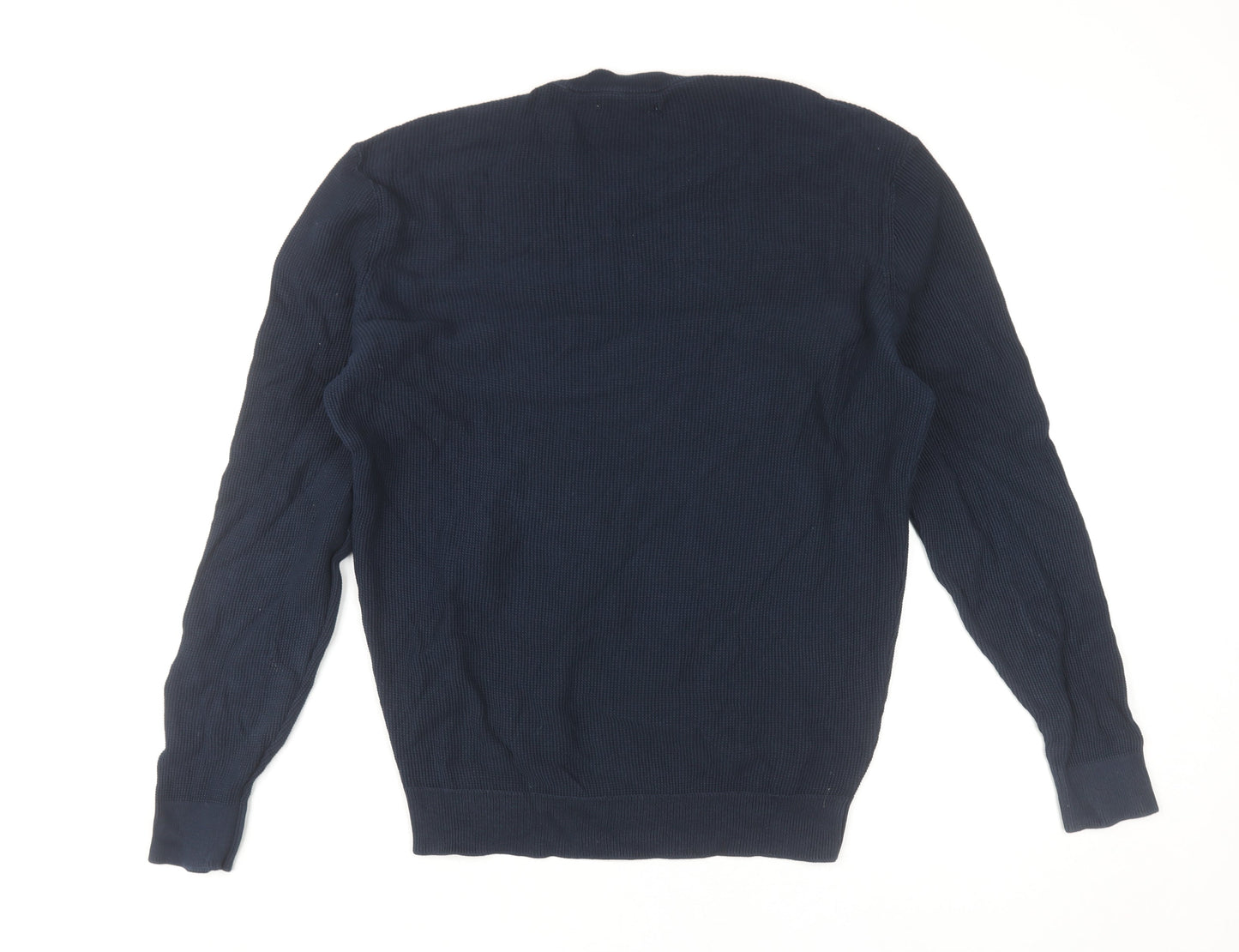 Zara Men's Blue Cotton Waffle-Knit Pullover Jumper M