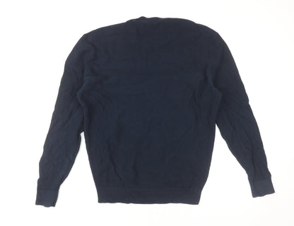 Zara Men's Blue Cotton Waffle-Knit Pullover Jumper M