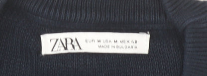 Zara Men's Blue Cotton Waffle-Knit Pullover Jumper M